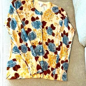 Charter Club Medium Floral Cardigan with Blue and Brown Accents